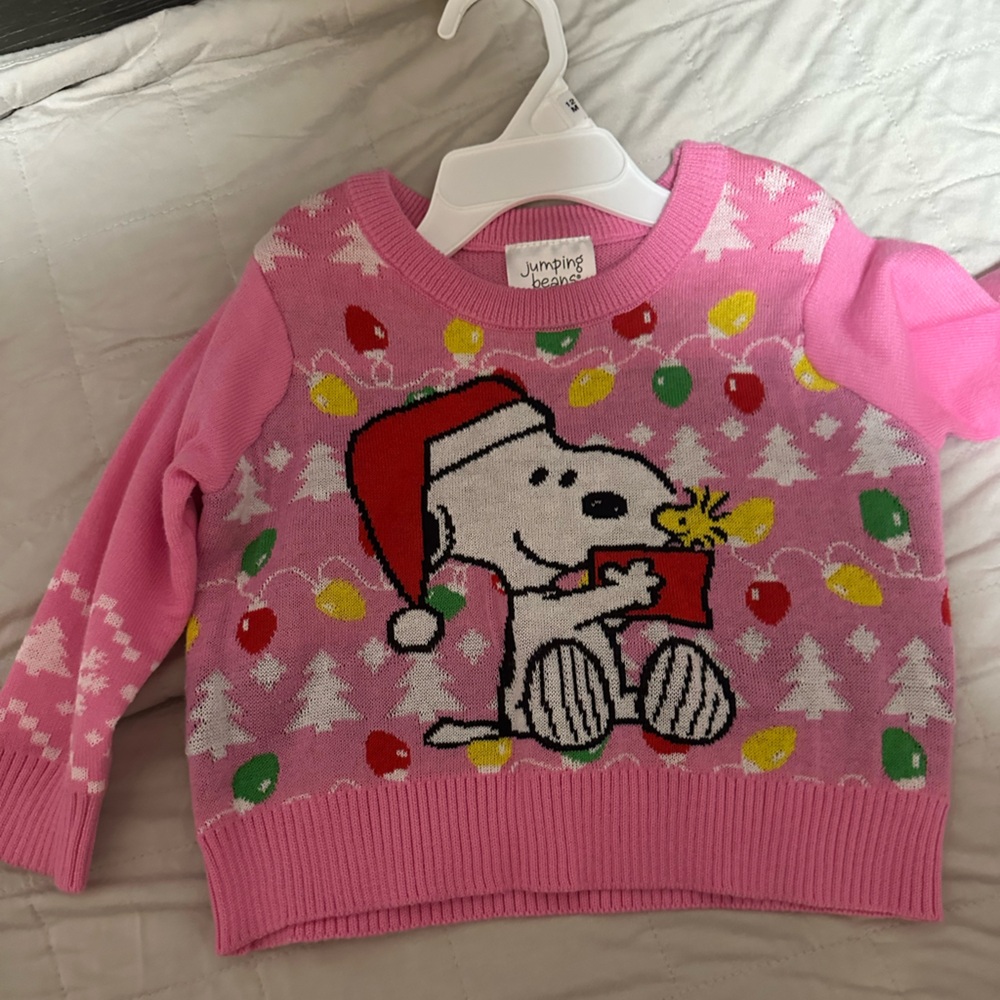 Pink Snoopy Christmas Sweater 12 Months